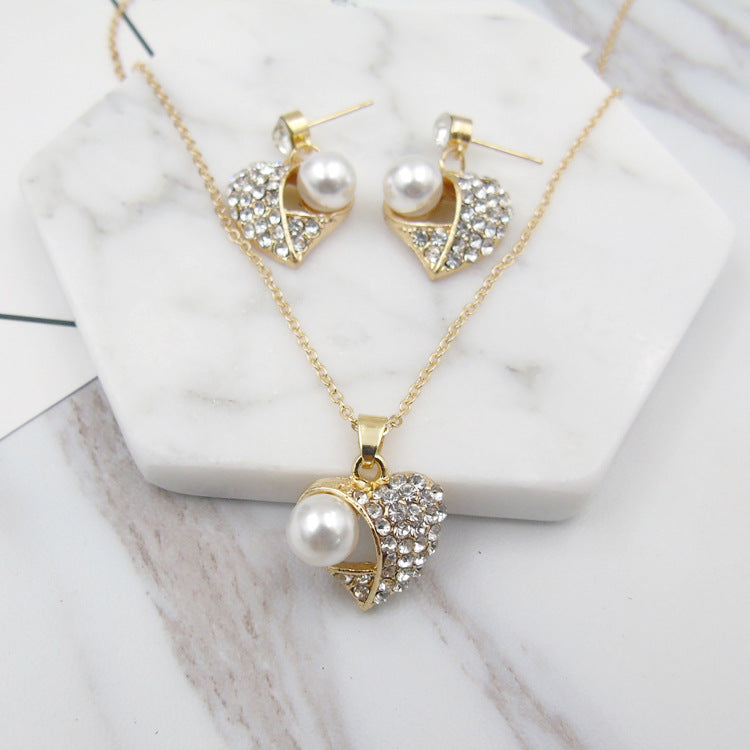 Pearl Heart Jewelry Set - Necklace & Earrings