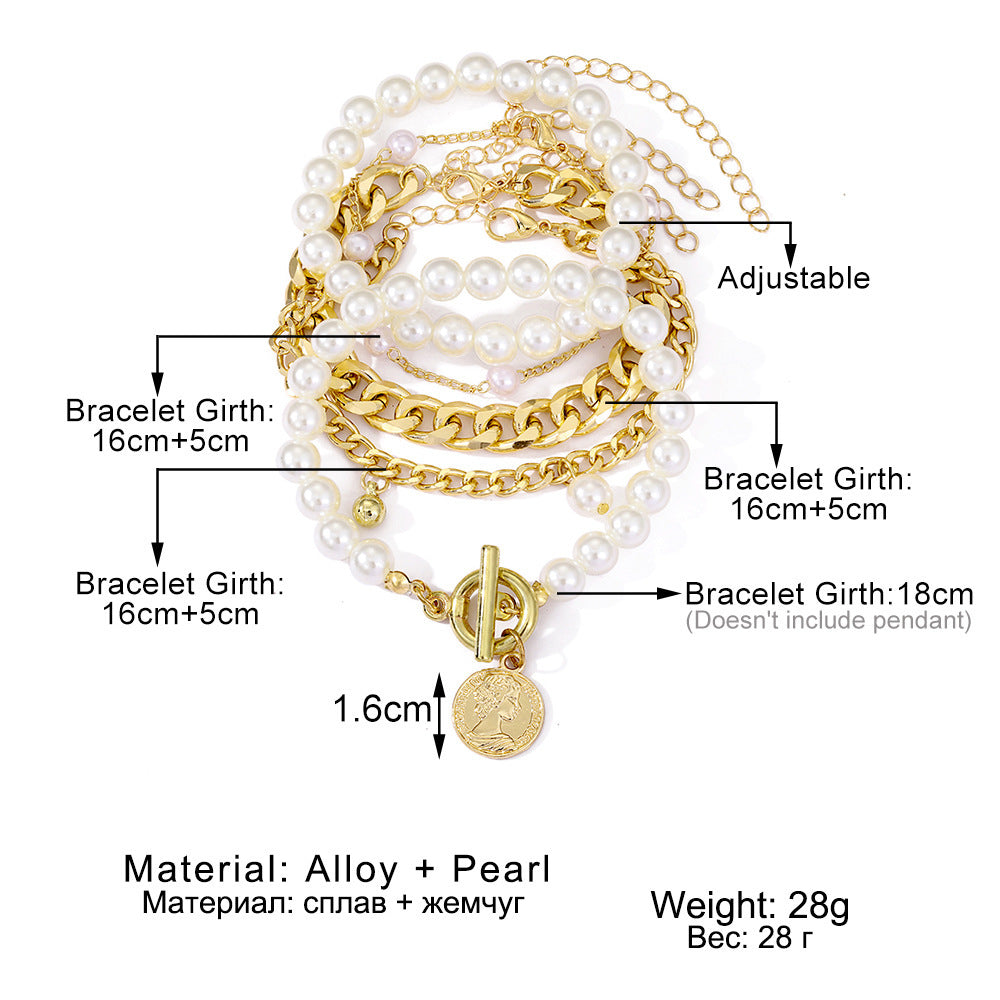Chain Metal Pearl Chain Bracelet 4-piece Set