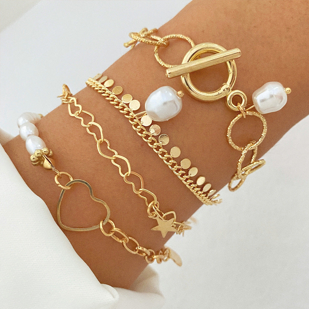Chain Metal Pearl Chain Bracelet 4-piece Set