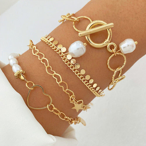 Chain Metal Pearl Chain Bracelet 4-piece Set