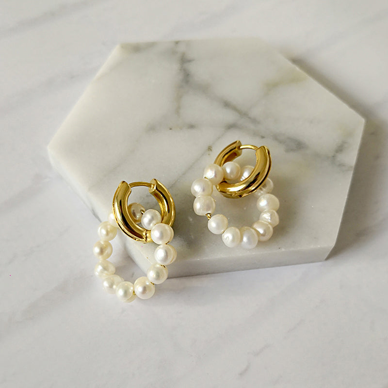 Minimalist Pearl Hoop Earrings "Effortless Everyday Look"