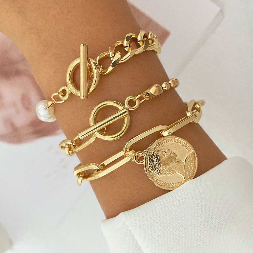 Chain Metal Pearl Chain Bracelet 4-piece Set