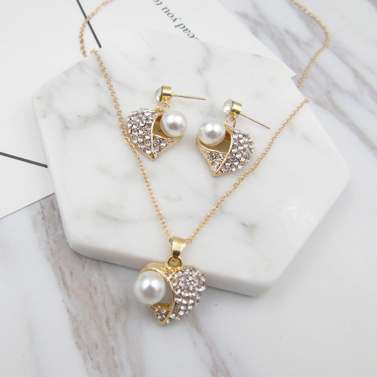 Pearl Heart Jewelry Set - Necklace & Earrings