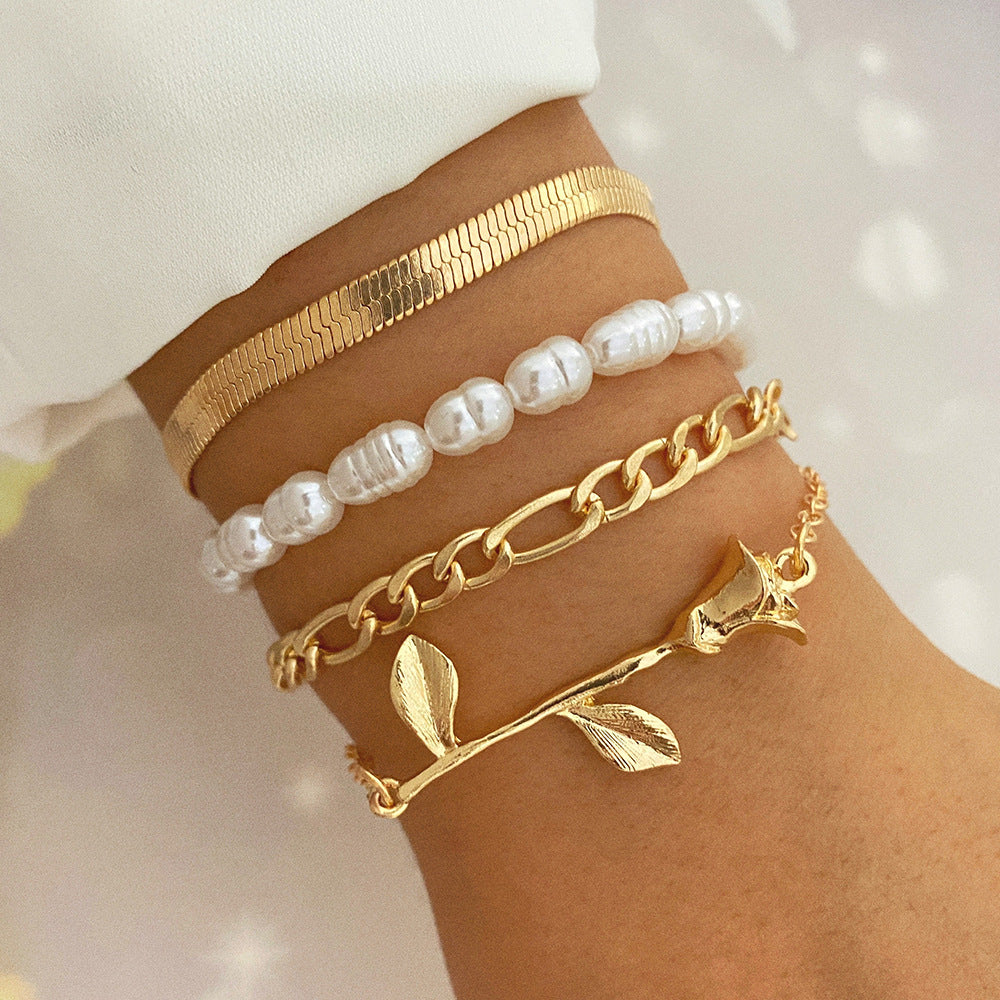 Chain Metal Pearl Chain Bracelet 4-piece Set
