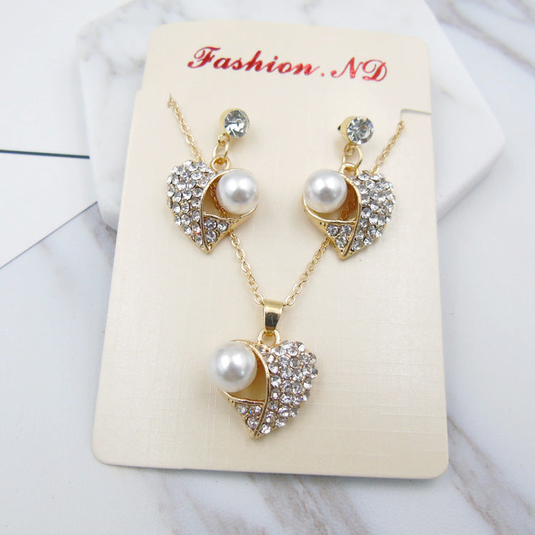 Pearl Heart Jewelry Set - Necklace & Earrings