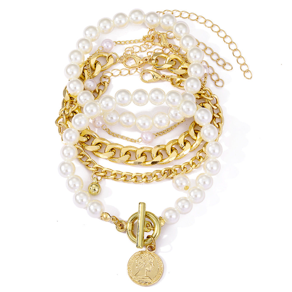 Chain Metal Pearl Chain Bracelet 4-piece Set